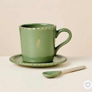 Hearth & Hand Green Ceramic Cup and Saucer Set With Spoon
